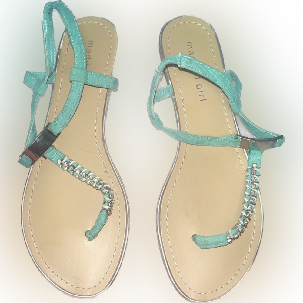 Madden Girl Teal Sandals with Rhinestone Accents